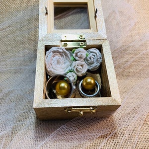 Gold Wooden Ring Bearer Ring Box with Window