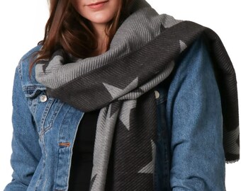 Star Scarf, Reversible Star Scarf, Pleated Blanket Scarf, Minimalist Scarf, Star Print Scarf, Gifts For Her, Scarves for Women