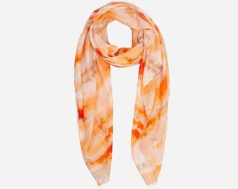 Orange Tie Dye Scarf, Gold Foil Print, Glitter Scarf, Summer Scarf, Lightweight Scarf, Womens Scarves, Sparkle Scarf, Wedding Shawl, Wrap