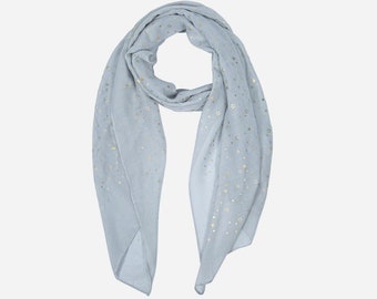 Light Grey Scarf, Star Foil Scarf, Gold Star Print, Glitter Scarf, Gifts for Her, Lightweight Scarf, Summer Scarf, Mothers Day Gifts, Shawl