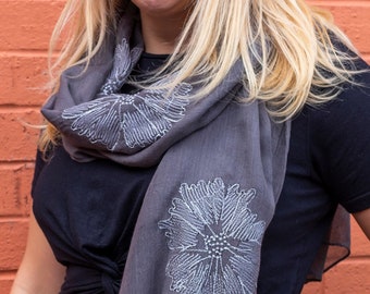 Personalised Scarf, Embroidered Floral Scarf, Floral Print, Gift For Her, Mothers Day Gifts