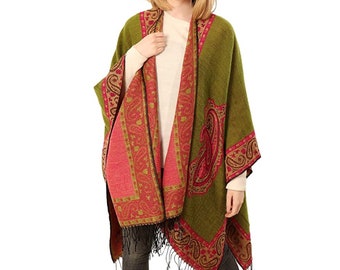 Boho Ponchos Women, Green Poncho, Plus Size Poncho, Oversized Cardigans, Bohemian Blanket Shawl, Cape Coats, Gifts For Her, Christmas Gifts