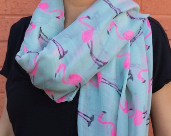 Personalised Flamingo Scarf, Mothers Day Gifts, Cute Scarves for Women, Animal Print, Beach Cover Up, Christmas Gifts, Birthday Gift for Her