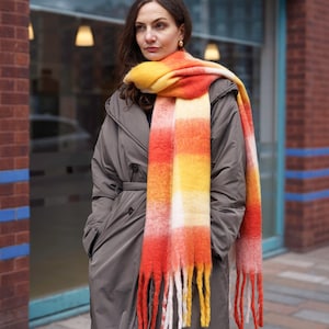 Blanket Scarf, Womens Scarf, Large Check Scarf, Tasseled Scarf, Heavyweight Scarf, Oversized Shawl, Warm Winter Scarf, Gift For Her