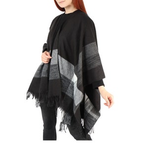 Poncho Women, Black Stripe Poncho, Black Shawl, Plus Size Poncho, Gifts For Her, Christmas Gifts, Winter Warm Shawl, Wedding Poncho