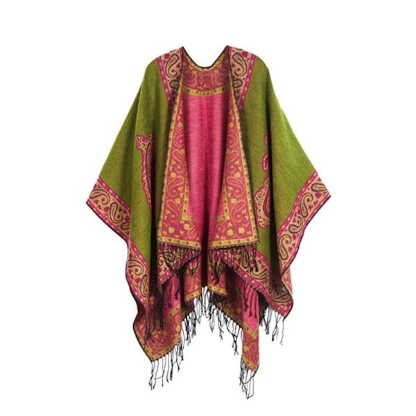 Ponchos bohèmes pour femmes, poncho vert, poncho grande taille, cardigans surdimensionnés, châle de couverture bohème, manteaux cape, cadeaux pour elle, cadeaux de Noël