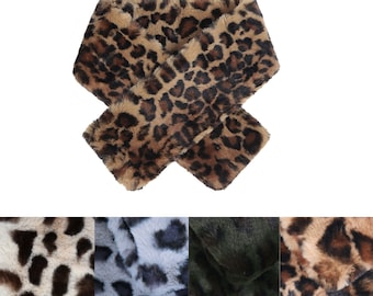 Faux Fur Stole, Leopard Print, Winter Scarf, Faux Fur Fabric, Neck Warmer, Fur Collar, Gift For Her