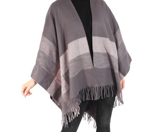 Poncho Women, Grey Stripe Shawl, Plus Size Poncho, Gift For Her, Christmas Gift