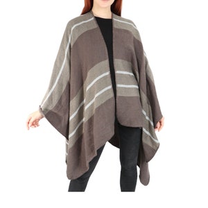 Grey Stripe Poncho Women, Winter Poncho, Plus Size Poncho, Knit Poncho, Gift For Her