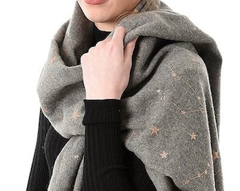 Grey Star Scarf, Personalised Blanket Scarf, Constellation Scarf, Rose Gold Foil Print Scarf, Personalised Gifts for Her, Oversized Scarf