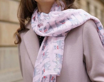 Cat Print Scarf, Personalised Scarf Gift, Womens Scarf, Cat Scarves for Women, Cat Lover Gift, Birthday Gift, Cat Gift for Her, Mod Scarf