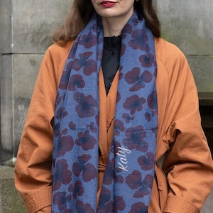 Personalised Poppy Scarf, Red Poppy Scarf, Gifts For Her, Floral Scarf , Mothers Day Gift, Poppies , Poppy Flower