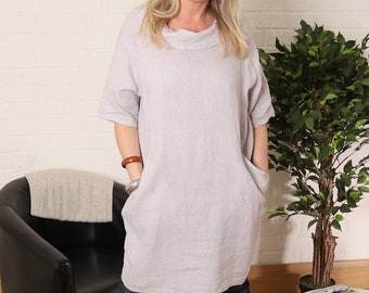 Linen Tunic, Linen Top, Linen Midi Dress, Lagenlook Plus Size Scoop Neck Dress,  Italian Linen , Plus Size Clothing, Linen Clothing