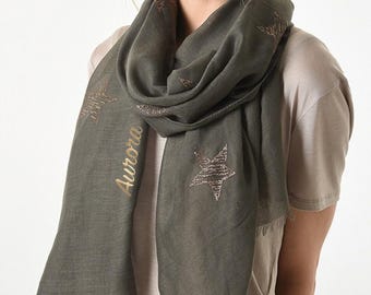 Bufanda con estampado de estrellas, bufanda personalizada para mujer, bufanda con estrellas brillantes en oro rosa/plata metalizada, regalo para ella, chal, regalo para mamá