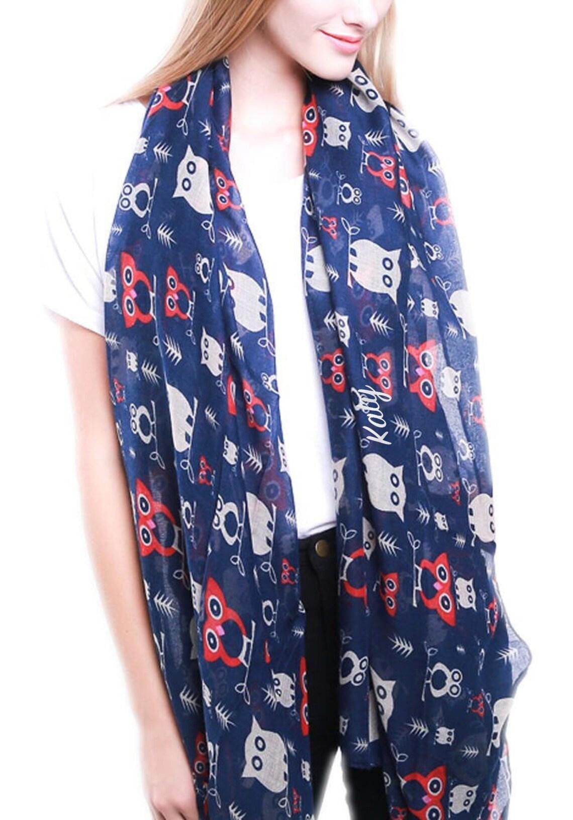 Personalised Owl Scarf, Womens Cute Scarf, Personalized Gifts for Her, Lightweight Scarf, Bridesmaid