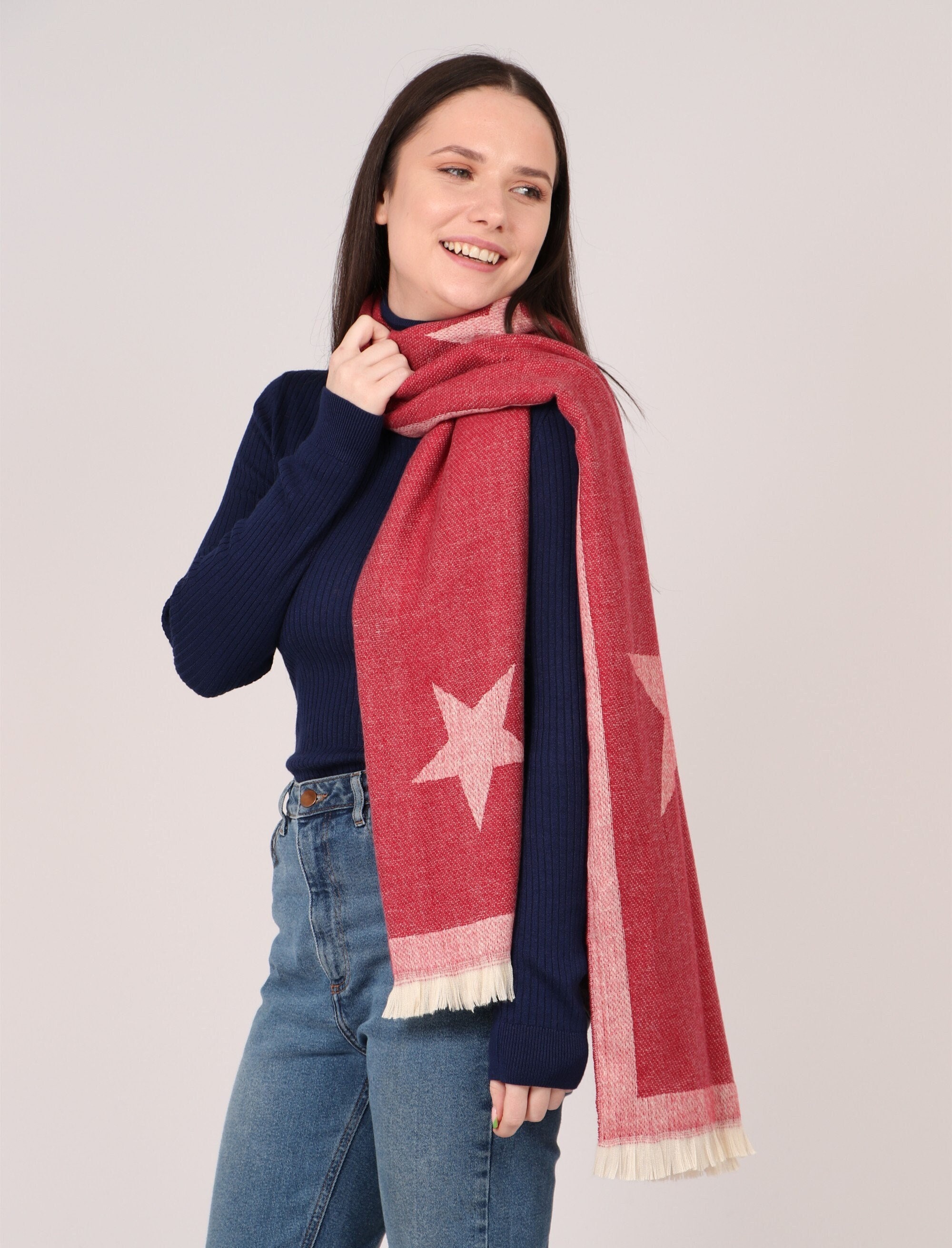 【一部予約販売】 Print Star Large Scarf, Star Scarf, Scarf Blanket Border 小物