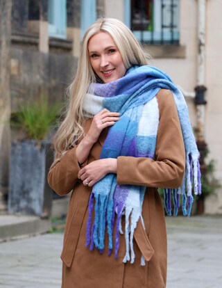Sciarpa Coperta Invernale OgLuxe Donna, Grande Plaid A Scacchi, Morbida E Calda In Lana E Acrilico, Con Lunghe Frange, Regalo Per Lei