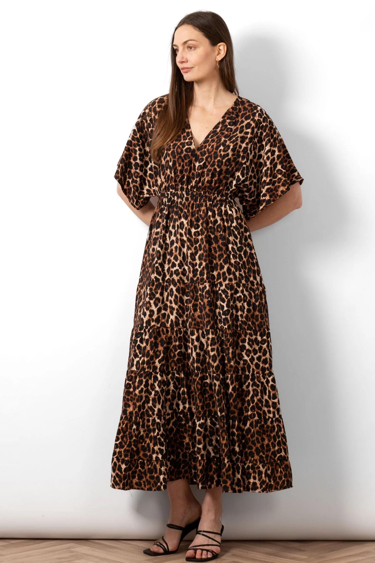 ganni leopard silk dress Metallic leopard-print recycled-cloqu midi dress - leopard print