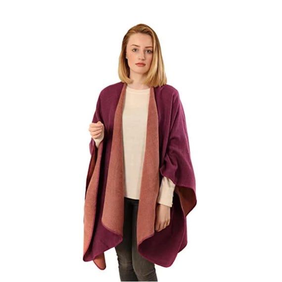 Poncho Tricoté Femme Cape Réversible Imprimé - Châle Cardigan Chaud Et Élégant