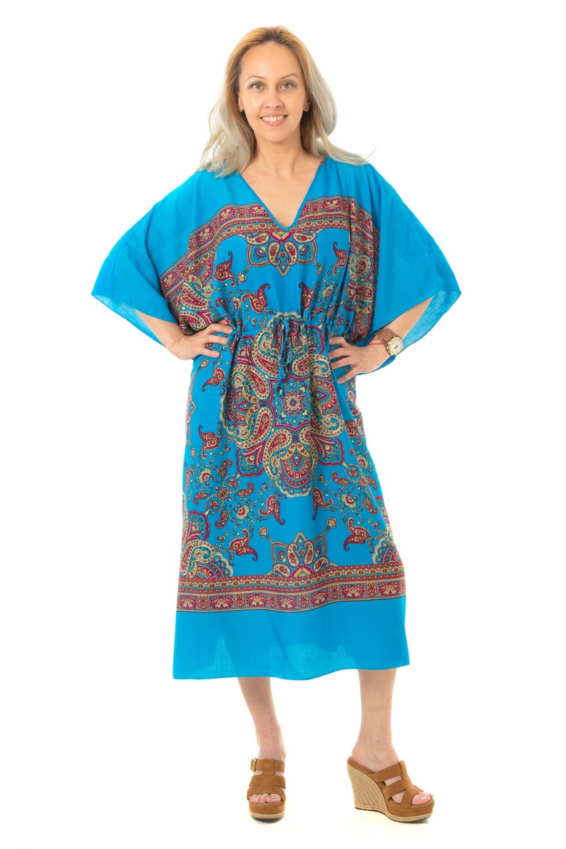 Bohemian Maxi Dress, Womens Blue Dress, Plus Size Dress, Festival Clothing Women, Paisley Print Dress Mandala, Boho Dress, Beach Cover Up image 1