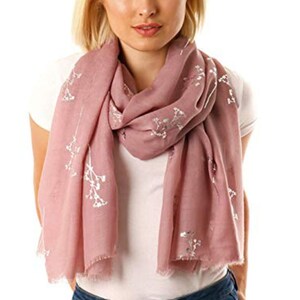 Personlig blommig halsduk, halsdukar för kvinnor, silverfolietryckt halsduk, present till henne, lätt halsduk, bröllopssjal, present till mamma bild 5