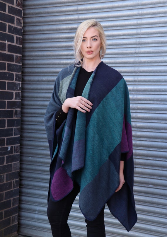 Teal Reversible Poncho, Poncho Womens, Plus Size Poncho, Oversized Cardigans, Boho Cardigan, Hippie Clothing, Gifts For Her, Christmas Gifts