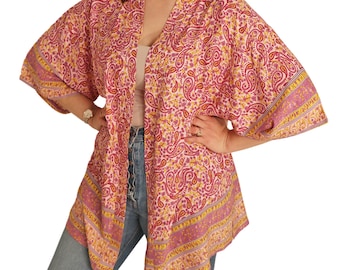 Bohemian Kimonos, Pink Kimono Robe, Paisley Print Kimono, Boho Kimono Cardigan, Short Kimono, Beach Cover Up, Gift For Her, Robe Boheme