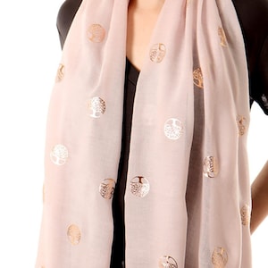 Tree of Life Scarf, Personalised Gifts For Her, Navy Scarves for Women, Rose Gold Tree of Life Print, Mulberry Tree Scarf, Botanical Scarves Pink / Rose Gold