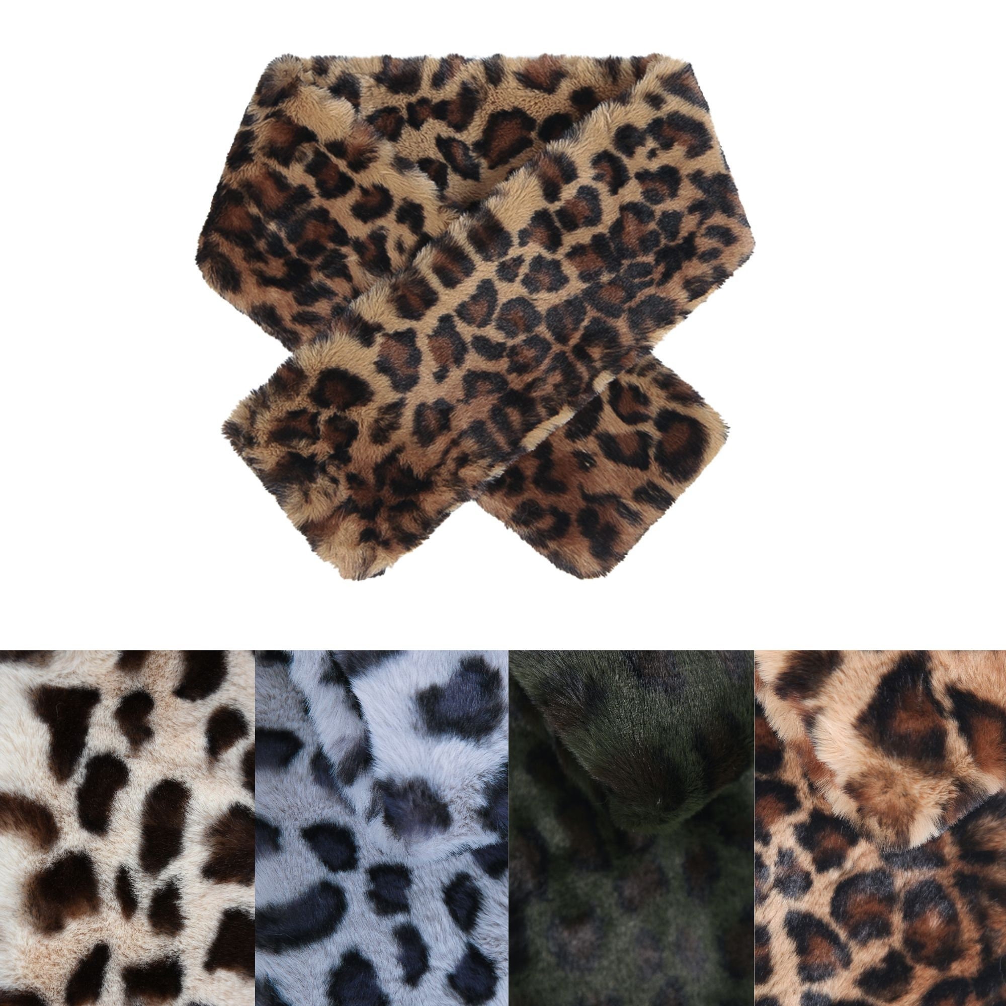 Animal Faux Fur Thick Fluffy Warm Winter Collar Scarf Leopard Dalmatian