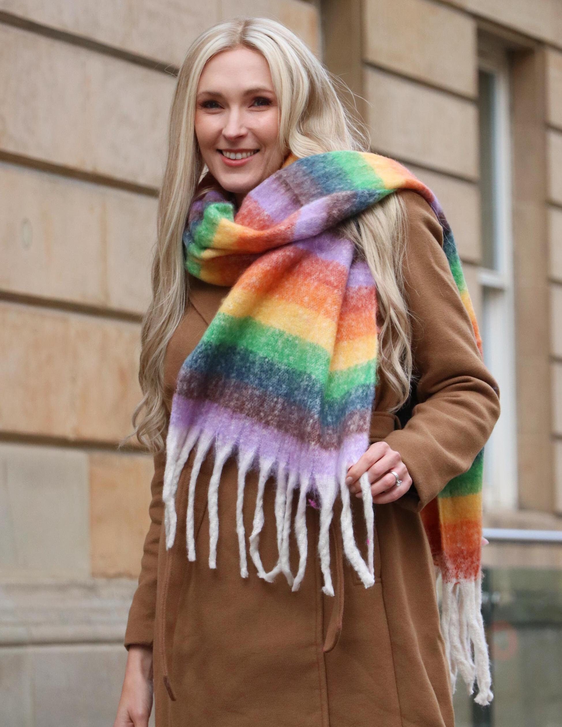 HTTDSLF Sciarpa Donna Invernale Elegante Lunghe, Scialle Stola Elegante Cerimonia, Sciarpa Tartan Calda Morbida Coloratacon Frange, Essere Usato Come Scialle, Regalo di Festa per Autunno Invernale
