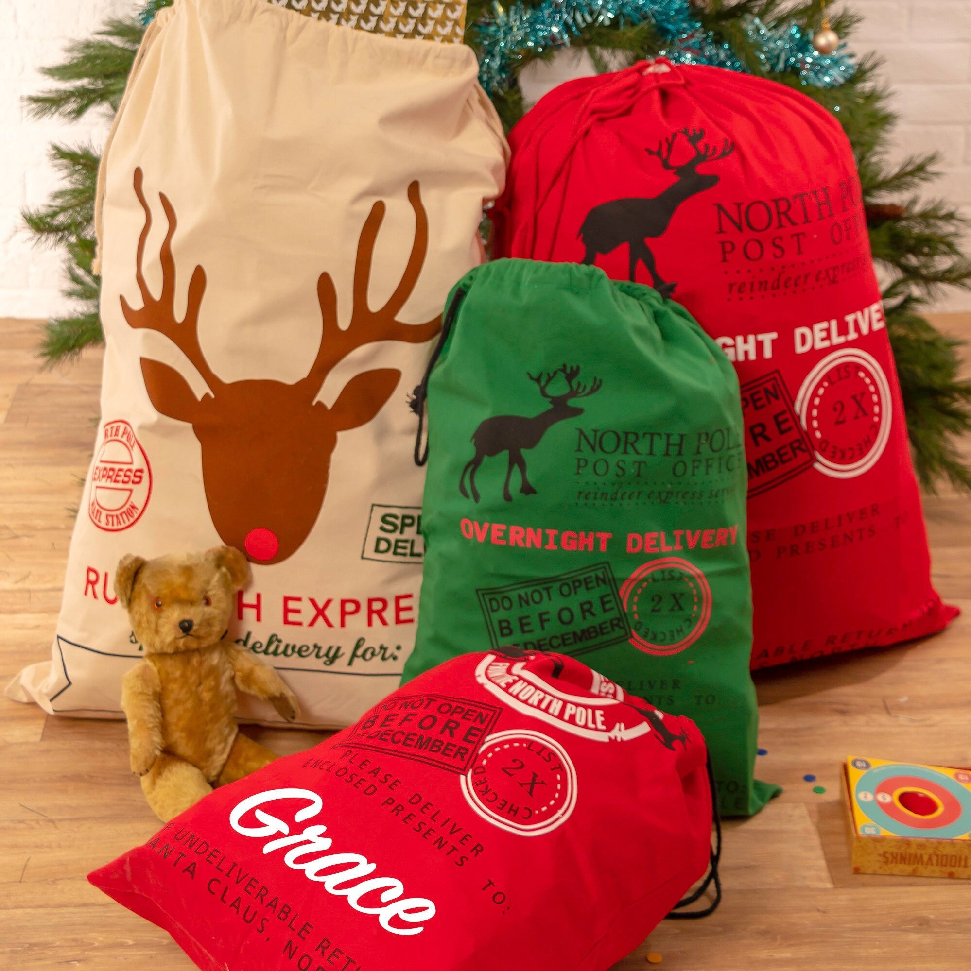 Christmas Santa Sack Gift BagSanta and SleighPersonalised 