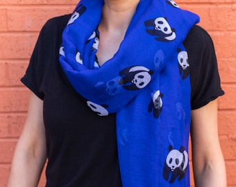 Personalised Panda Scarf, Personalized Gifts for Her, Blue Scarves for Women, Lightweight Scarf, Gift for Women, Teenage Girl Gift