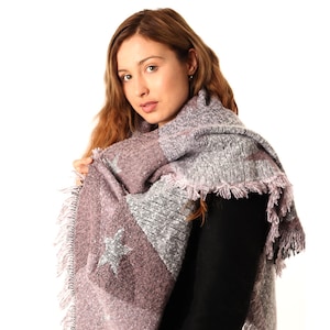 Womens Blanket Scarf, Star Scarf Women, Gift For Women, Knitted Scarf Women, Large Oversized Scarf