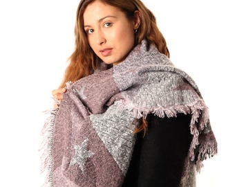 Womens Blanket Scarf, Star Scarf Women, Gift For Women, Knitted Scarf Women, Large Oversized Scarf