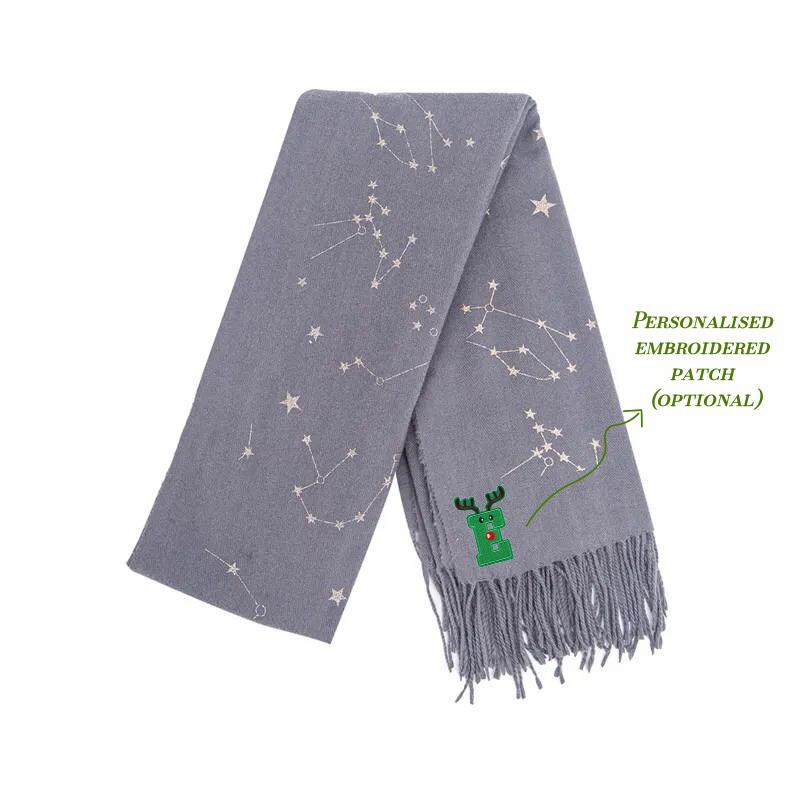 Grey Star Scarf, Personalised Blanket Scarf, Constellation Scarf, Rose Gold Foil Print Scarf, Personalised Gifts for Her, Oversized Scarf image 11