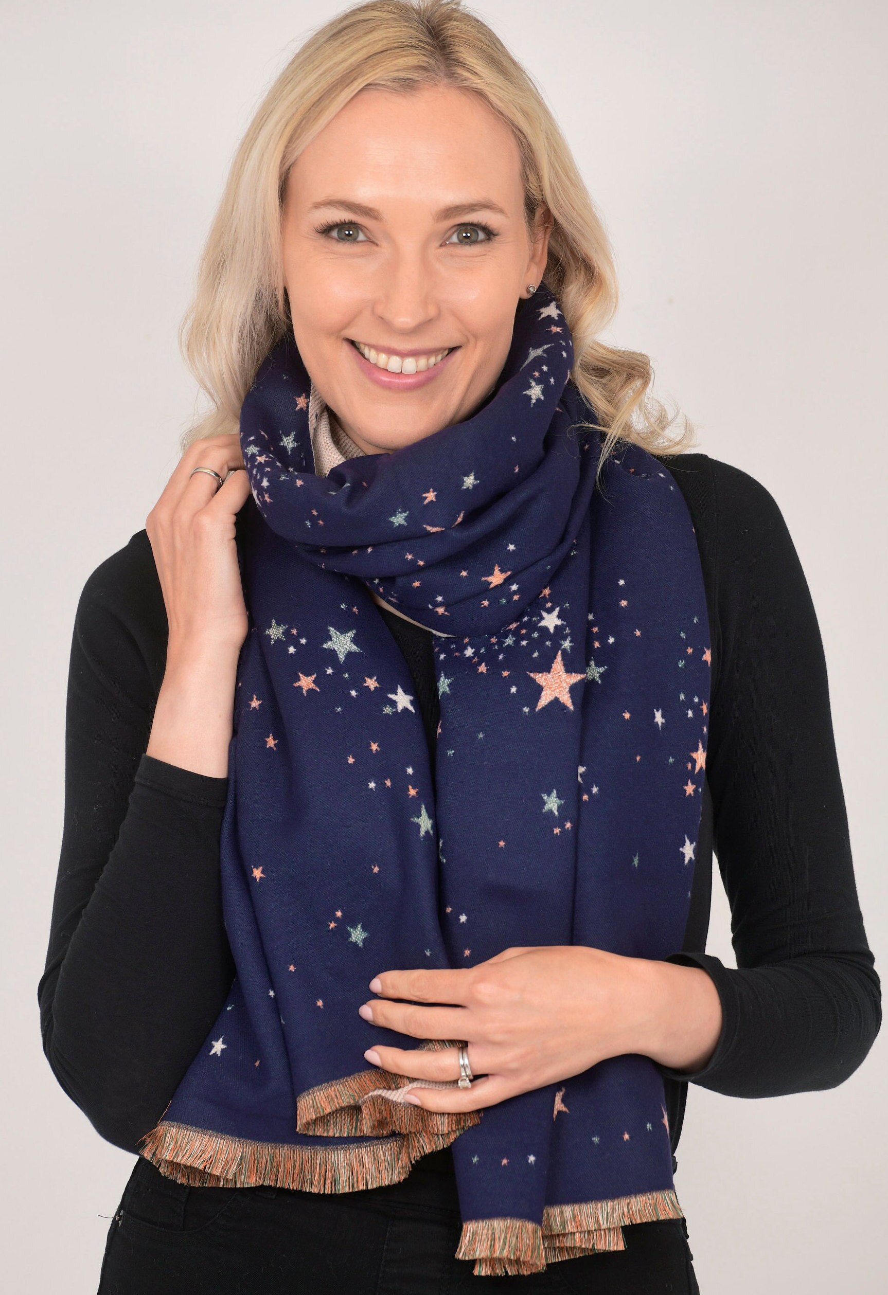小物 star pattern long scarf Star Scarf, Foil Print Scarf Women Shawl, Heavyweight Scarf