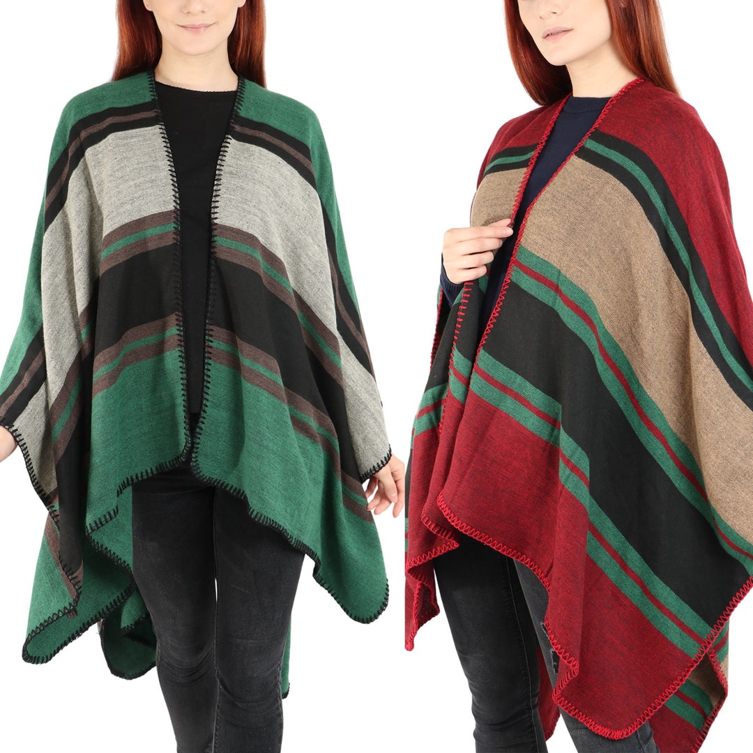 Poncho Women, Green Knit Poncho, Cape Coat, Bohemian
