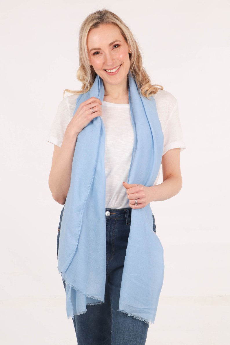Pale Blue Lightweight Scarf, Mother's Day Gift, Personalised Gift, Solid Colour Scarf, Womens Scarf, Summer Wrap, Sarong, Gift for Her image 4