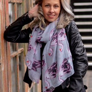 Swan Scarf, Bird Scarf, Personalised Scarf, Summer Scarf Women, Gift For Her