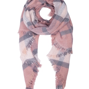 pink plaid oversized winter scarf
