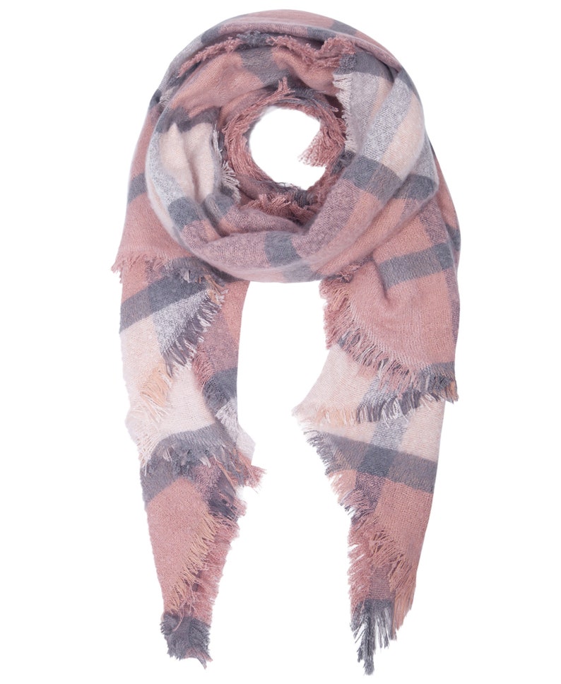 pink plaid oversized winter scarf