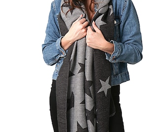 Reversible Star Scarf, Blanket Scarf, Pleated Scarf, Scarves for Women, Personalised Gift For Her, Star Print Scarf