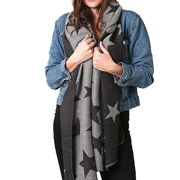 Reversible Star Scarf, Blanket Scarf, Pleated Scarf, Scarves for Women, Personalised Gift For Her, Star Print Scarf