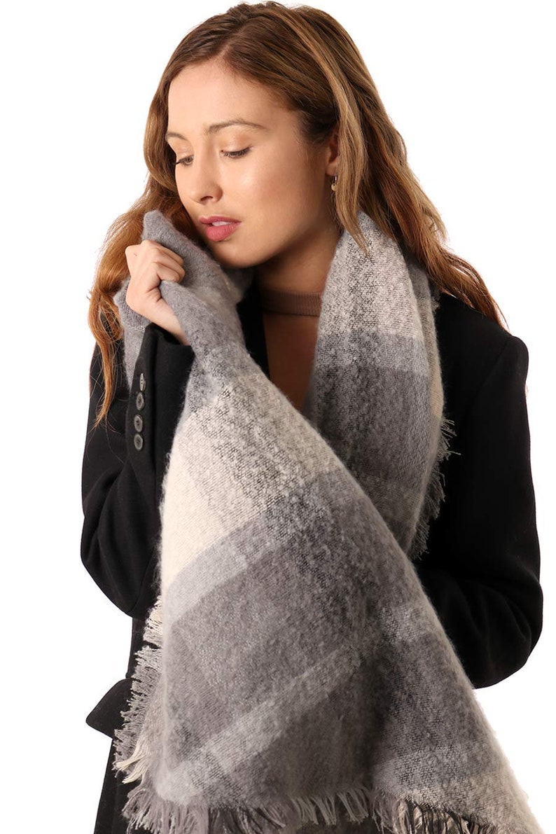 grey plaid pattern winter scarf
