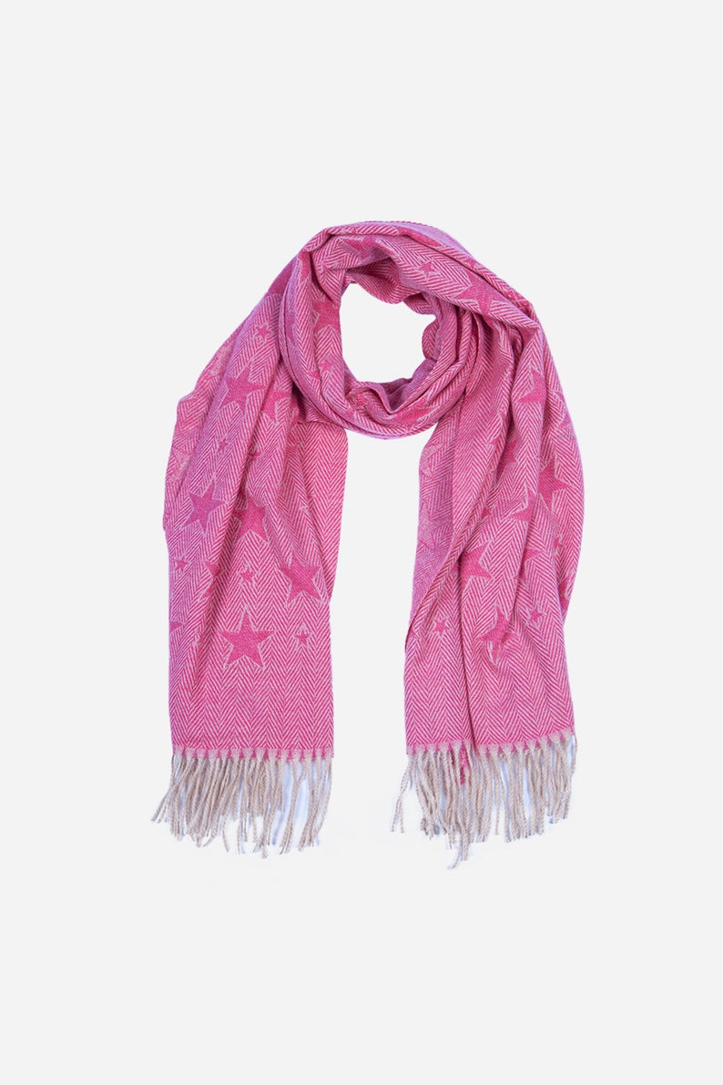 Fuchsia Repeat Star Scarf, Tasseled Blanket Scarf, Scarves for Women, Gifts for Her, Star Scarf, Winter Scarf, Warm Scarf, Wedding Shawls image 4
