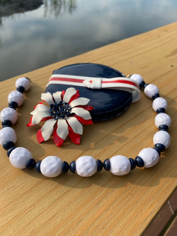 Red White and Blue Brooch, compact and necklace