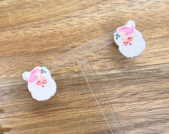 Vintage Santa Stud Earrings: Hypoallergenic Polymer Clay Christmas Jewelry