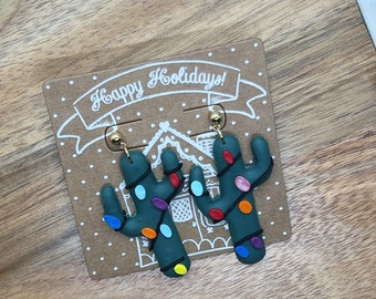 Christmas Cactus Earrings, Christmas Earrings, Dangle Earrings, Gift Ideas, Gifts for her