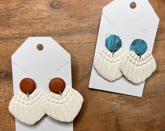 Macrame Polymer Clay Earrings, Hypoallergenic, Lightweight, Handmade