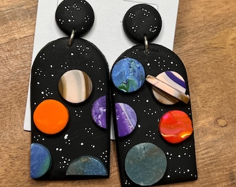 Space Earrings, Polymer Clay, Handmade, Planets, Science Teacher, Hypoallergenic, Lightweight
